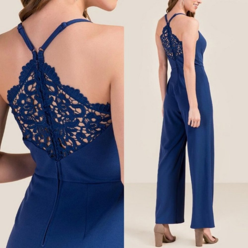 Blue Crochet Padded Jumpsuit